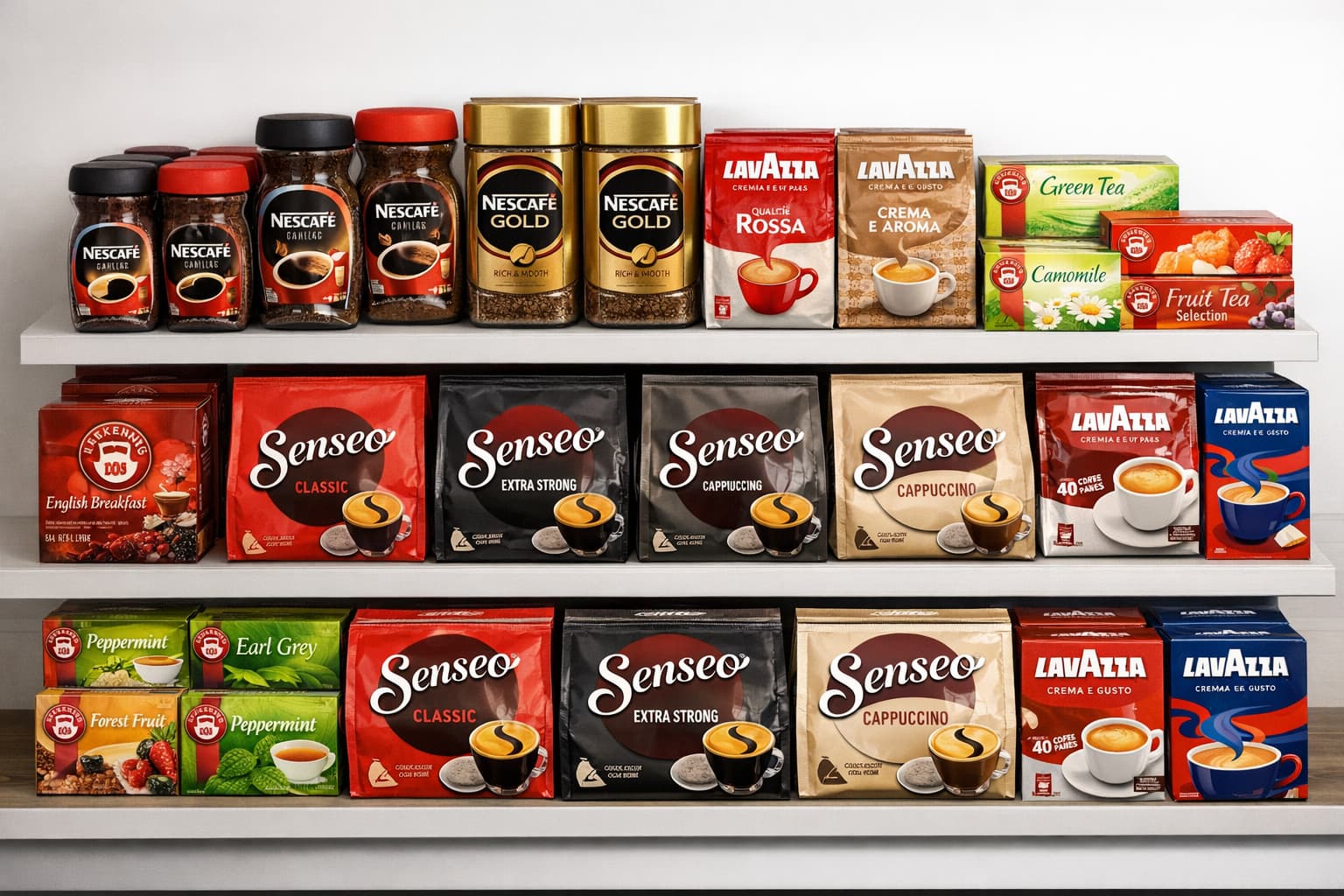 Marken-Kaffee und Tee Großhandel: Nescafé, Jacobs, Lavazza, Teekanne