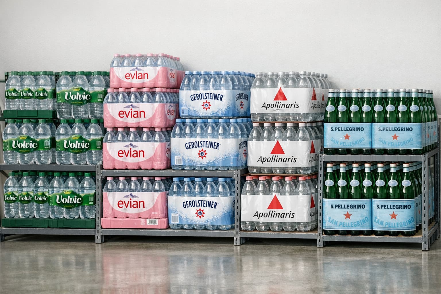 Marken-Mineralwasser Großhandel: Volvic, Evian, Gerolsteiner, Apollinaris