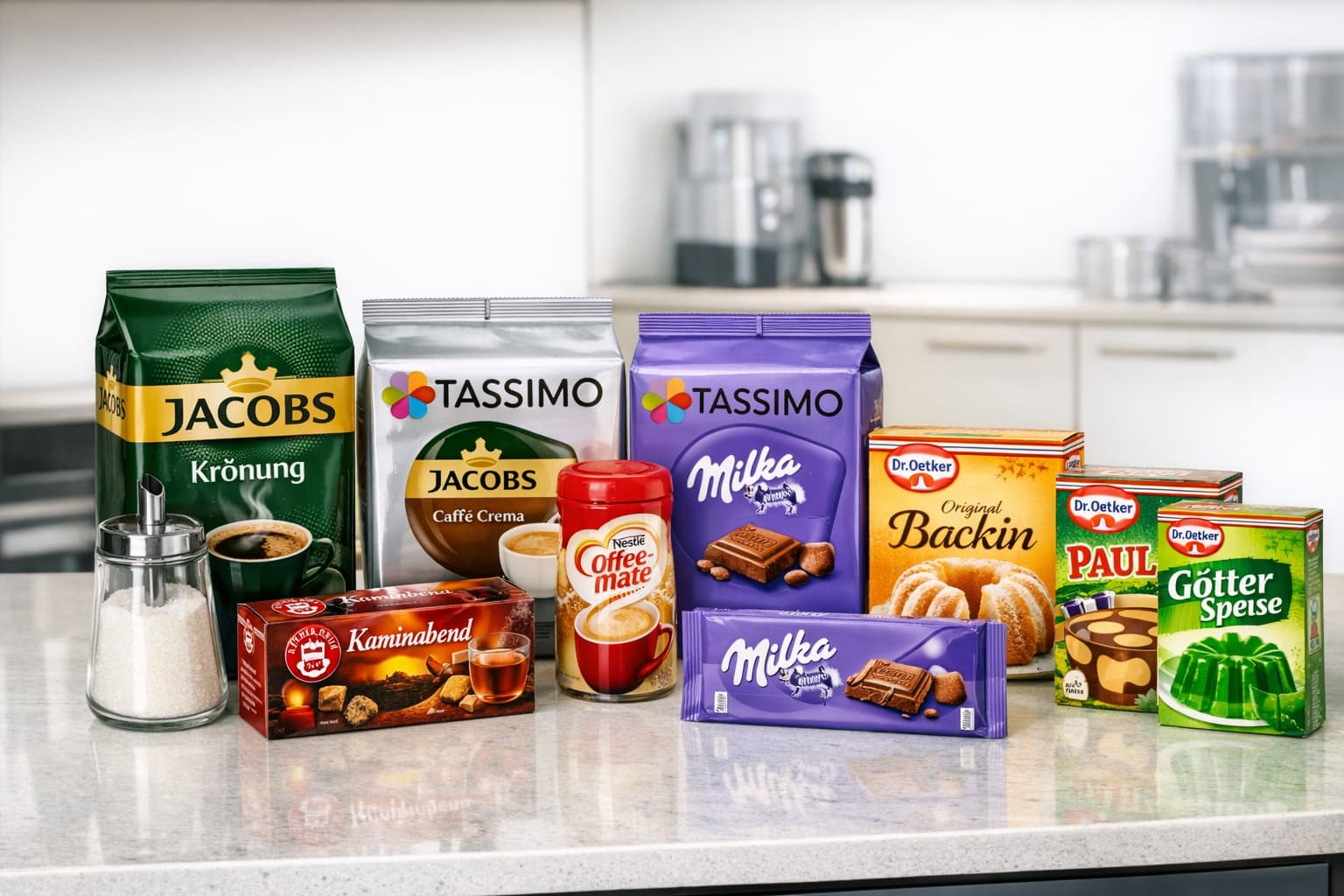 Bekannte Marken für Büroverpflegung: Jacobs, Tassimo, Milka, Teekanne, Nestlé